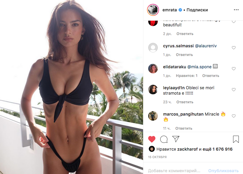 Популярная супермодель Эмили Ратаковски. Фото скриншот: instagram.com/emrata/