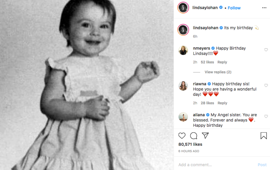 В честь праздника Линдси Лохан поделилась детской фотографией. Фото скриншот Instagram @lindsaylohan