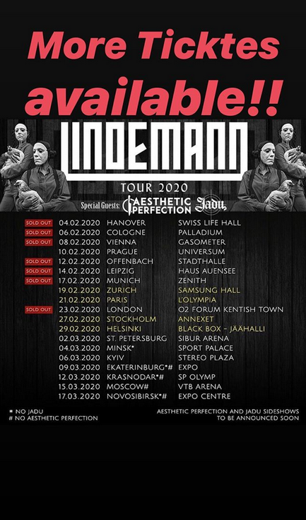 Афиша концертов группы Lindemann. Фото скриншот: instagram.com/till_lindemann_official/