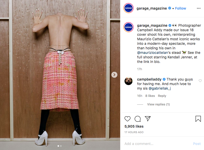 Кендалл Дженнер приняла участие в провокационной фотосессии. Фото скриншот instagram @garage_magazine | Campbell Addy