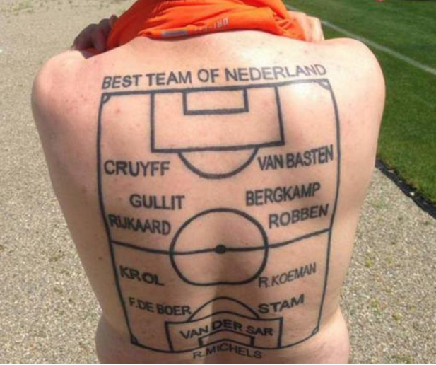 Лучшие голландцы. Болельщик сборной Нидерландов изобразил футбольное поле с лучшими, по его мнению, игроками национальной сборной в истории.