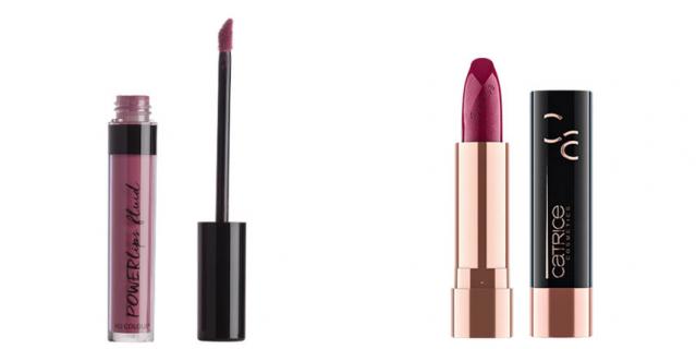 Жидкая помада Nu Colour POWERlips Fluid Matte Perfection (1600 руб.) / Помада Catrice Power Plumping Gel Lipstick (395 руб.).