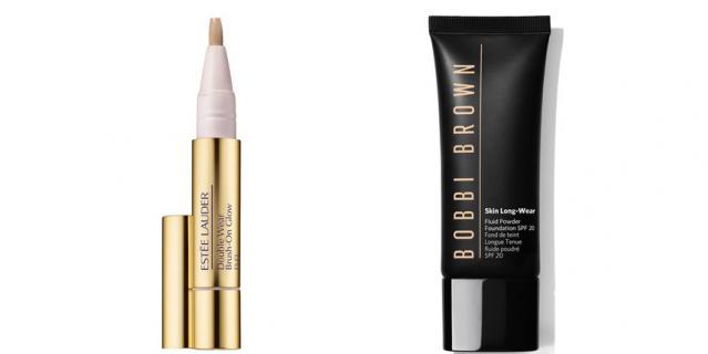 Консилер Estee Lauder Double Wear Brush-On Glow BB (2800 руб.) / Тональный флюид Skin Long-Wear Fluid Powder Foundation SPF20 (3200 руб.).