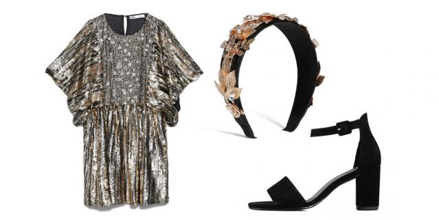 Платье Zara (6999 руб.) / Ободок для волос Asos (590 руб.) / Босоножки Vagabond (7100 руб.).