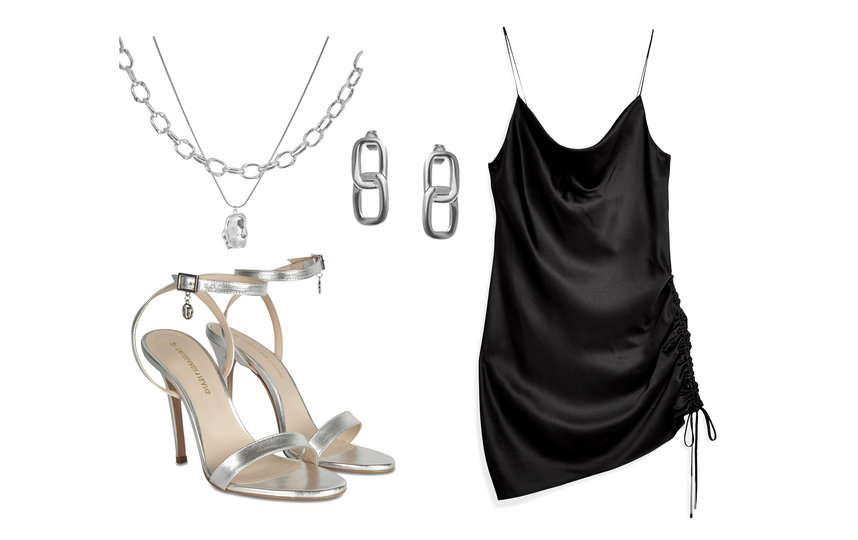 Колье Lisa Smith (4600 руб.) / Серьги Philippe Audibert (4725 руб.) / Платье Topshop, YOOX (1950 руб.) / Босоножки Trussardi Jeans (11 475 руб.). Фото Предоставлено интернет-магазином, "Metro"