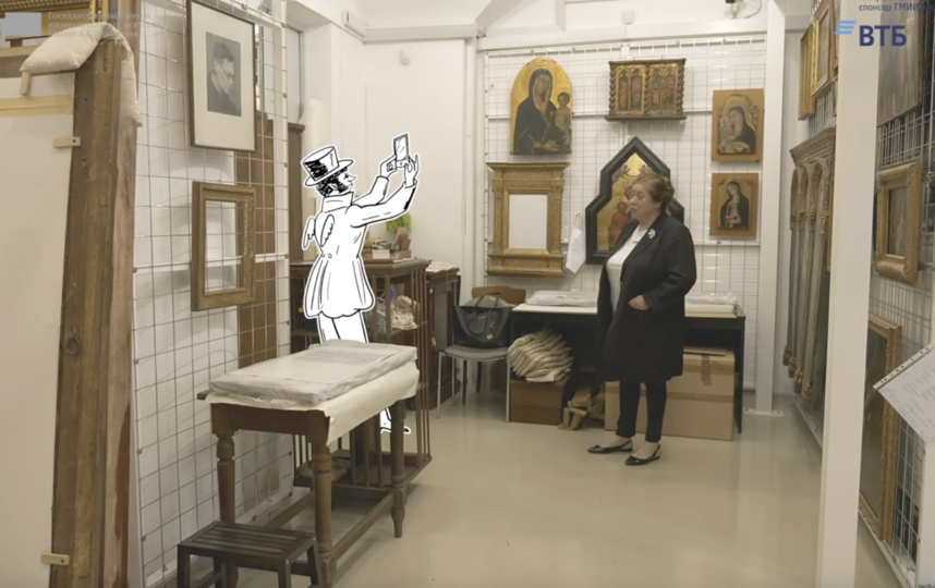 Главный научный сотрудник ГМИИ имени Пушкина показала поэту запасник живописи. Фото канал "ГМИИ им. А. С. Пушкина", Скриншот Youtube