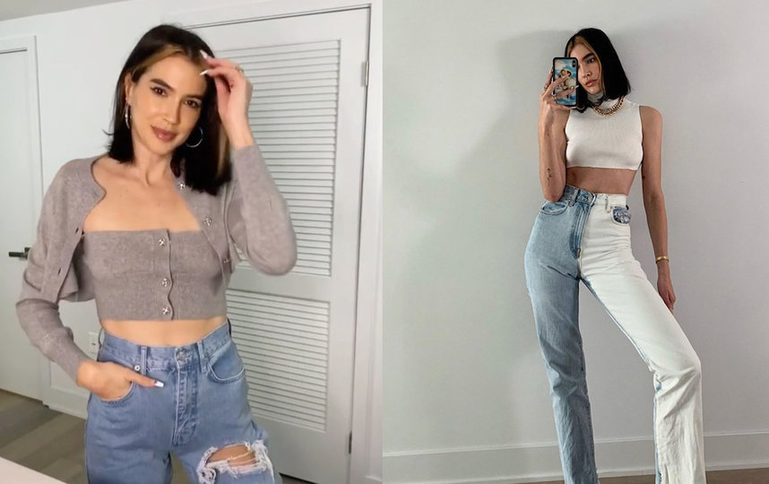 Модный блогер показала, как сделать топ из кардигана и двухцветные джинсы