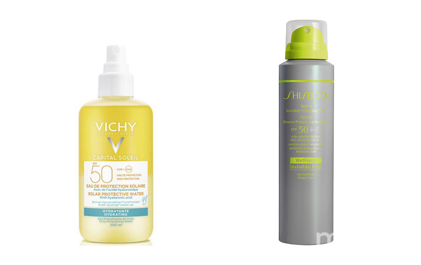 Солнцезащитный двухфазный увлажняющий спрей Vichy Capital Soleil (1245 руб.) / Невидимый солнцезащитный мист Shiseido Sports SPF50+ (2138 руб.). Фото Предоставлено интернет-магазином, "Metro"