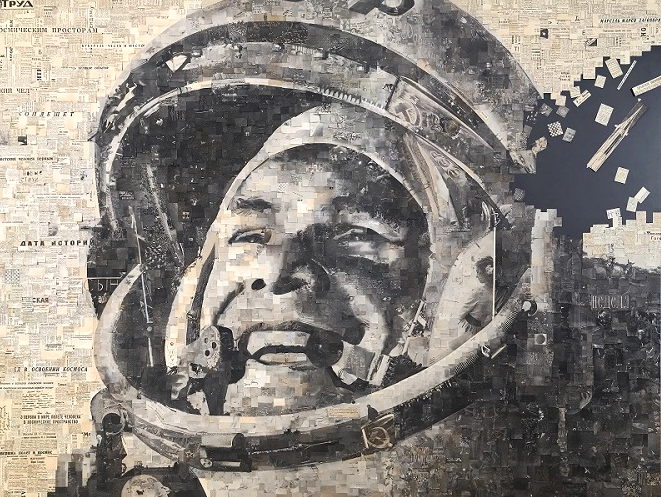 "Гагарин", Алексей Бегак (коллаж из газет за 13 апреля 1961 года). Фото предоставлено пресс-службой галереи ARTSTORY