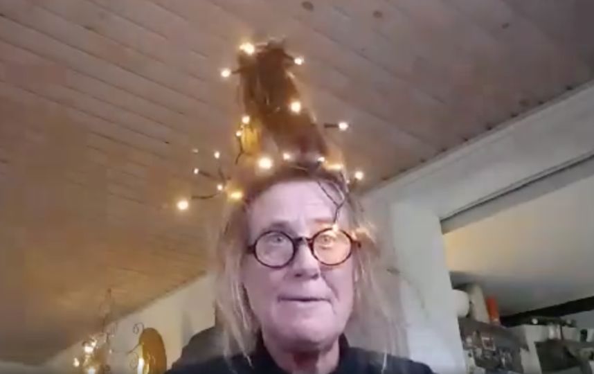 Гирлянда у пенсионерки работала от сети, поэтому передвигаться с таким украшением не представляется возможным. Фото facebook.com/mettemeon