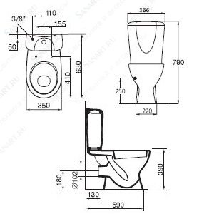Ideal Standard Eurovit унитаз напольный в сборе, гориз. вып. W904201