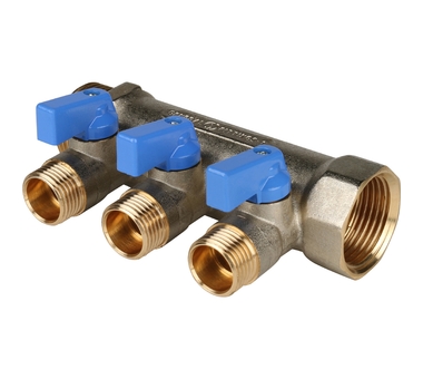 STOUT Коллектор с шаровыми кранами 1", 3 отвода 1/2" SMB 6201 011203
