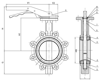 Tecofi DN 125 PN 16 Затвор дисковый межфланцевый с диском из чугуна VPI4448-02EP0125