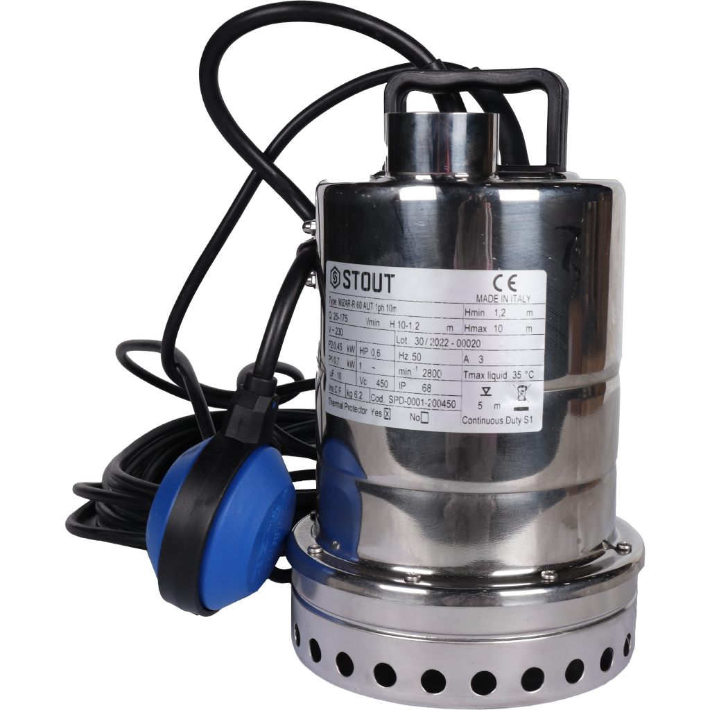 STOUT Насос дренажный с поплавком, кабель 10 м, 230V, Q=175 л/мин, H=10 м SPD-0001-200450