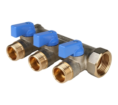 STOUT Коллектор с шаровыми кранами 3/4", 3 отвода 1/2" SMB 6201 341203