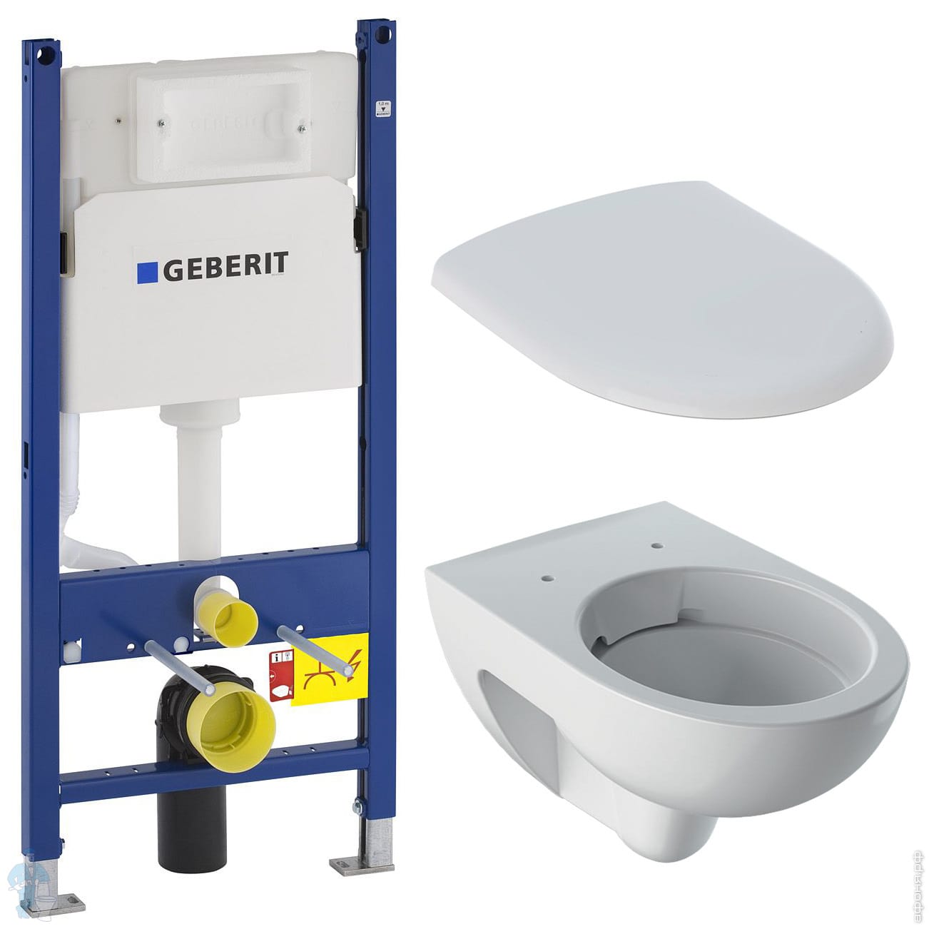 Geberit Duofix Инсталляция хром клавиша Delta51 + унитаз Renova без ободка + сиденье slim микролифт