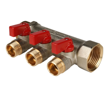 STOUT Коллектор с шаровыми кранами 1", 3 отвода 1/2" SMB 6200 011203