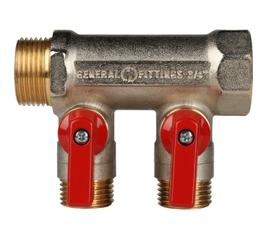 STOUT Коллектор с шаровыми кранами 1", 2 отвода 1/2" SMB 6200 011202