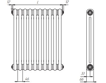 Трубчатый радиатор Rifar Tubog 2180 - 12 сек., боковое подключение TUB 2180-12