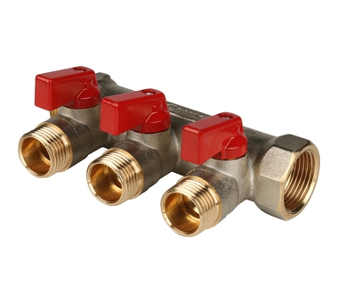 STOUT Коллектор с шаровыми кранами 3/4", 3 отвода 1/2" SMB 6200 341203