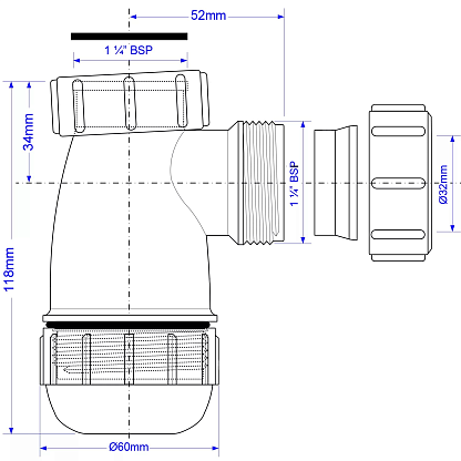 McAlpine Сифон бутылочный (1 1/4''x32мм) MRW2-NW-MINI