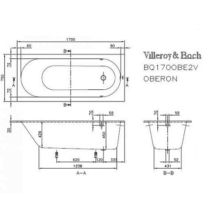 Villeroy&Boch Oberon квариловая ванна 170x75 BQ170OBE2V