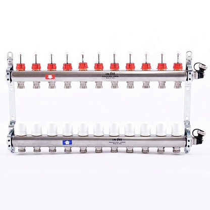 Коллекторная группа 1"х3/4" 11 вых., с расходом. и термостат. вентилями Uni-Fitt