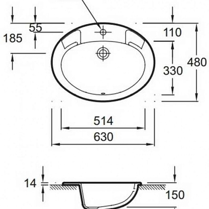 Раковина 63 см Jacob Delafon Ovale Dessus E1273-00