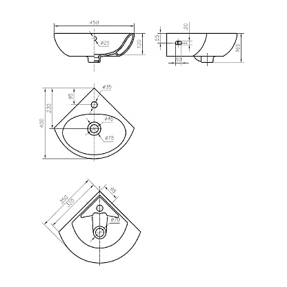 Рукомойник IFO Frisk RS020350000 угловой 35 см