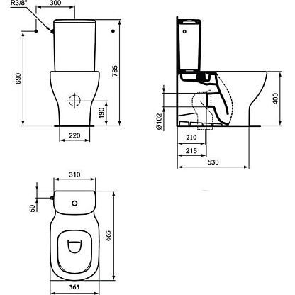 Чаша унитаза-компакт Ideal Standard Tesi T008201
