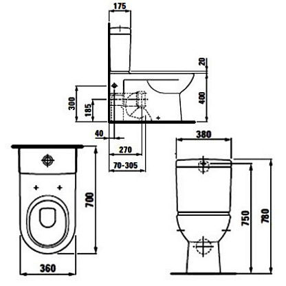 Laufen Pro унитаз напольный+бачок 2695.3.000.291.1 (2495.8.000.000.1)