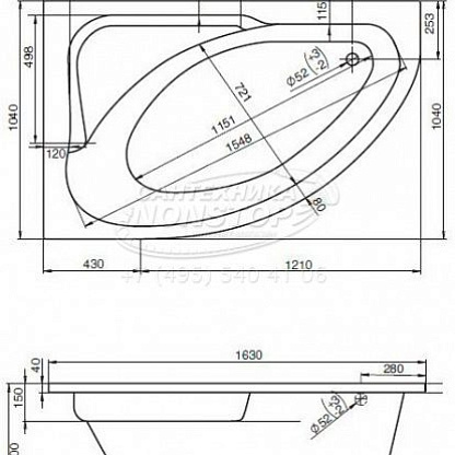 Jika 2366400000001 ванна SPIRIT акр прав/163x104/ (бел.), без монт.комплекта