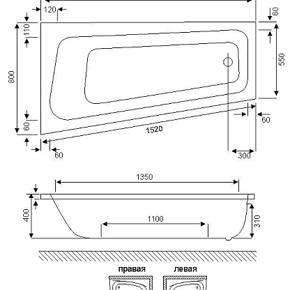 Excellent AVA COMFORT 150 L акриловая ванна 1500x800 WAEX.AVL15WH