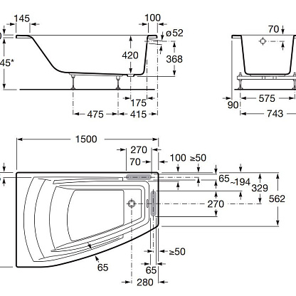 Акриловая ванна Roca Hall Angular 150x100 R  ZRU9302865