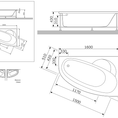 Акриловая ванна Am.Pm Bliss L 160x105, левая W53A-160L105W-A