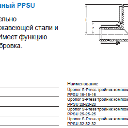 Uponor S-Press тройник равнопроходной композиционный PPSU 32-32-32 (1022721)