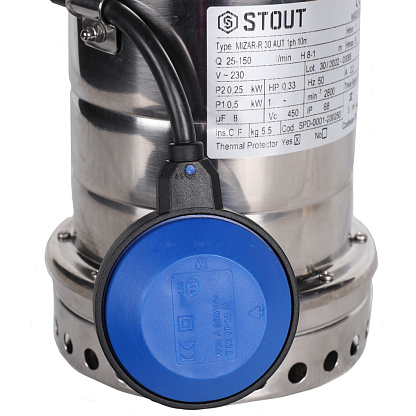 STOUT Насос дренажный с поплавком, кабель 10 м, 230V, Q=150 л/мин, H=8 м SPD-0001-200250