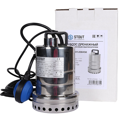 STOUT Насос дренажный с поплавком, кабель 10 м, 230V, Q=175 л/мин, H=10 м SPD-0001-200450