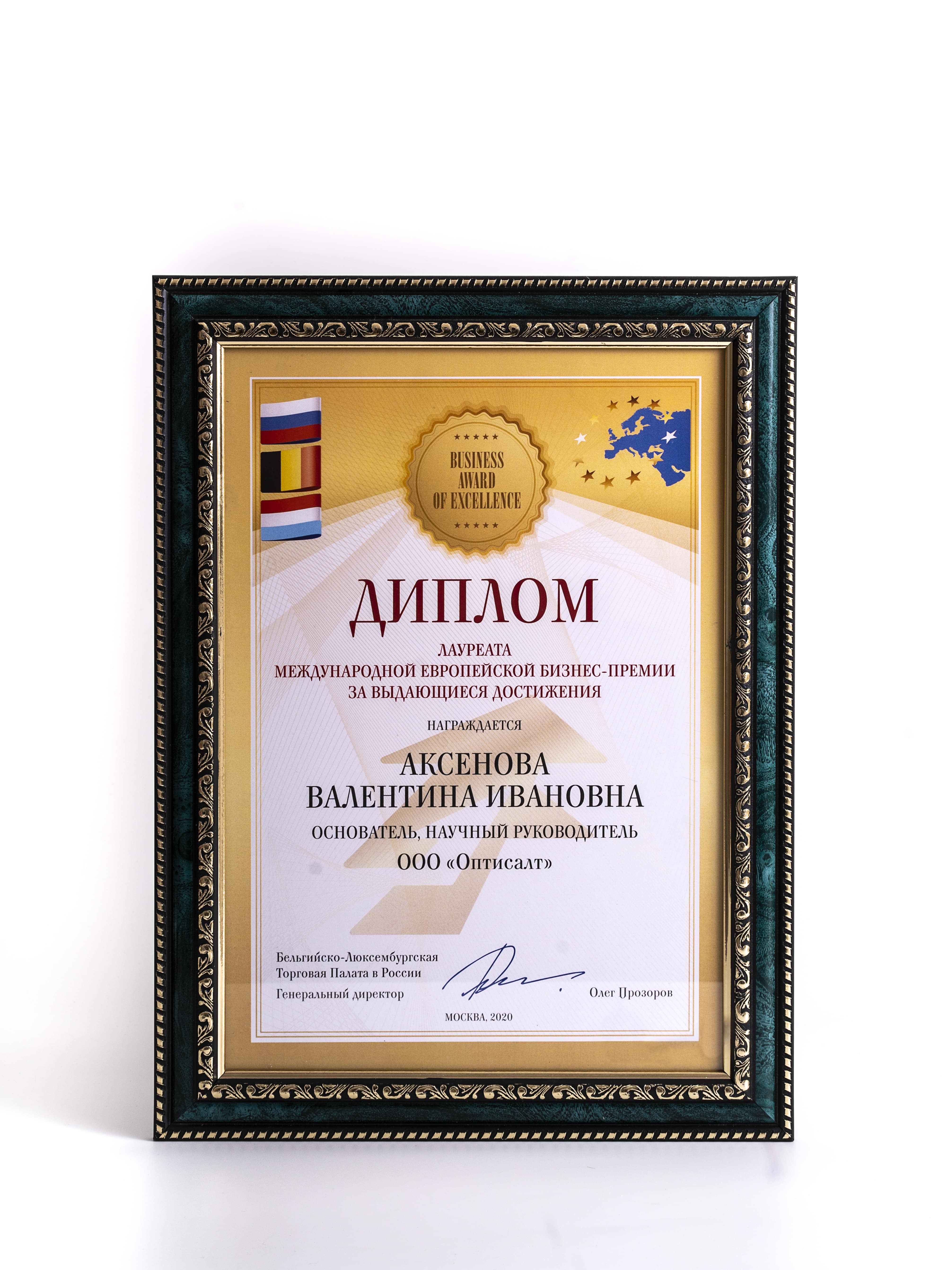 Международная Европейская премия «Business Award of Excellence»