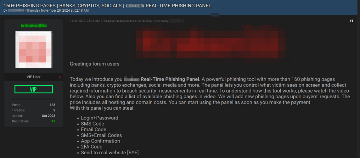Figure 10. Ad offering phishing panel services