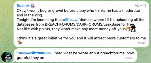 Figure 12. Post announcing the launch of Solonik's own forum