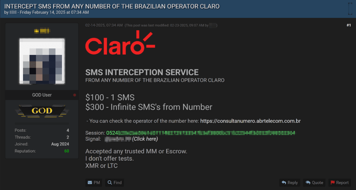 Figure 12. Ad offering SMS interception service