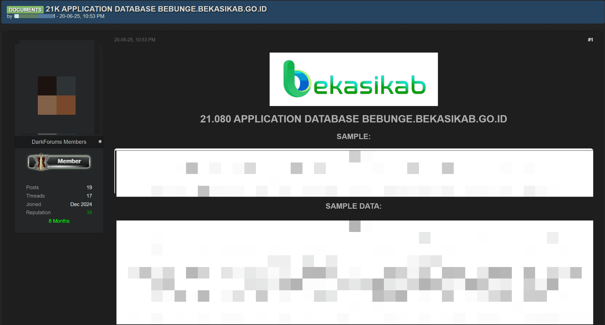 Figure 13. Dark web listing offering user data from a government portal