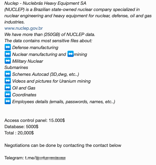 Figure 16. Ad selling access to the control panel of the industrial firm Nuclep
