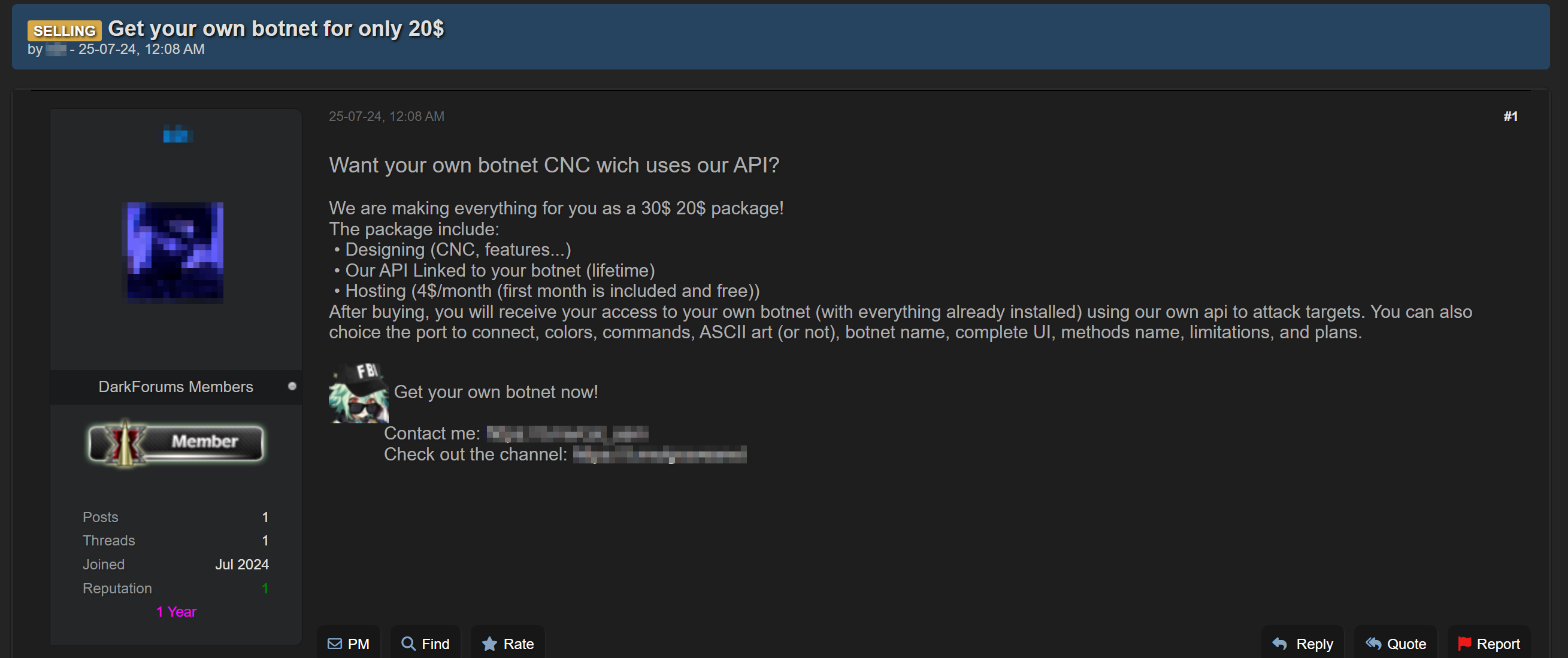 Figure 19. Listing offering botnet development