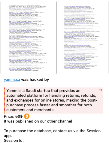 Figure 1. Post advertising the sale of the Yamm database