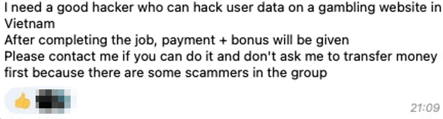 Figure 17. Example of a hacker-for-hire ad