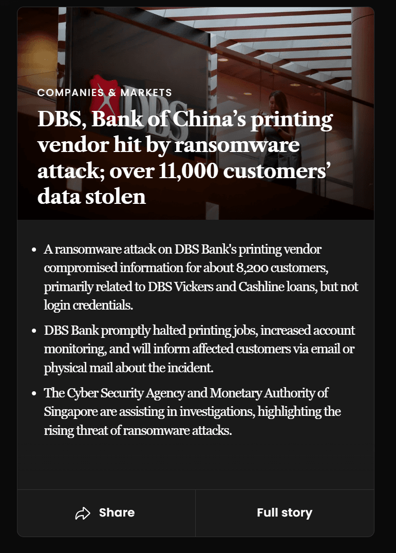 Figure 20. Example of a news report on the DBS Bank attack