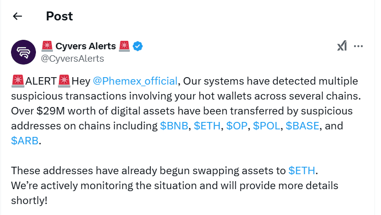 Figure 22. Post on X (formerly Twitter) reporting the attack on the cryptocurrency exchange