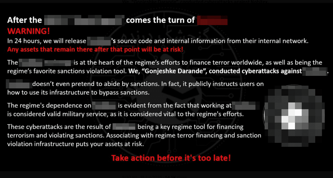Figure 25. Predatory Sparrow announcement about hacking the exchange hacking the exchange